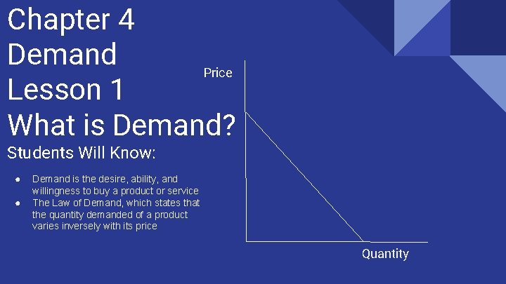 Chapter 4 Demand Price Lesson 1 What is Demand? Students Will Know: ● ●