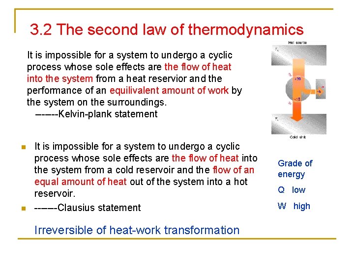 3. 2 The second law of thermodynamics It is impossible for a system to 3. 2 The second law of thermodynamics It is impossible for a system to