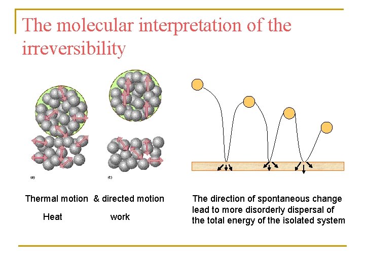 The molecular interpretation of the irreversibility Thermal motion & directed motion Heat work The The molecular interpretation of the irreversibility Thermal motion & directed motion Heat work The