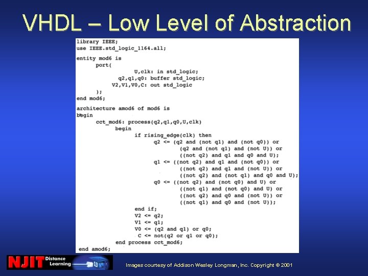VHDL – Low Level of Abstraction Images courtesy of Addison Wesley Longman, Inc. Copyright