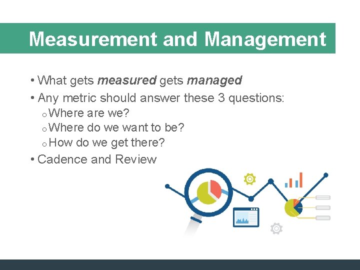 Measurement and Management • What gets measured gets managed • Any metric should answer Measurement and Management • What gets measured gets managed • Any metric should answer