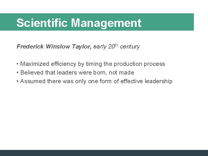Scientific Management Frederick Winslow Taylor, early 20 th century • Maximized efficiency by timing Scientific Management Frederick Winslow Taylor, early 20 th century • Maximized efficiency by timing