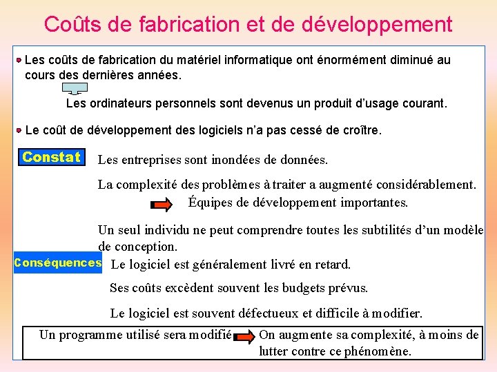 Coûts de fabrication et de développement Les coûts de fabrication du matériel informatique ont