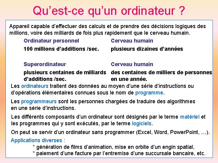 Qu’est-ce qu’un ordinateur ? Appareil capable d’effectuer des calculs et de prendre des décisions