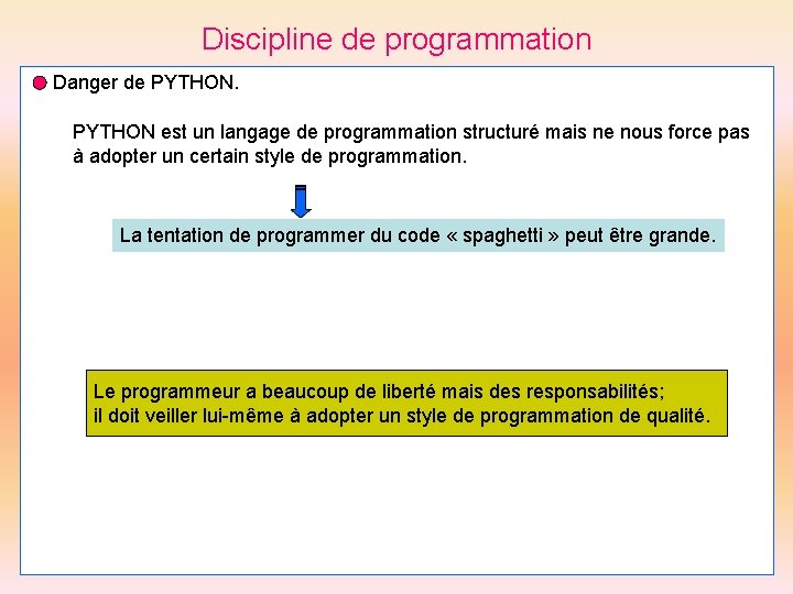 Discipline de programmation Danger de PYTHON est un langage de programmation structuré mais ne