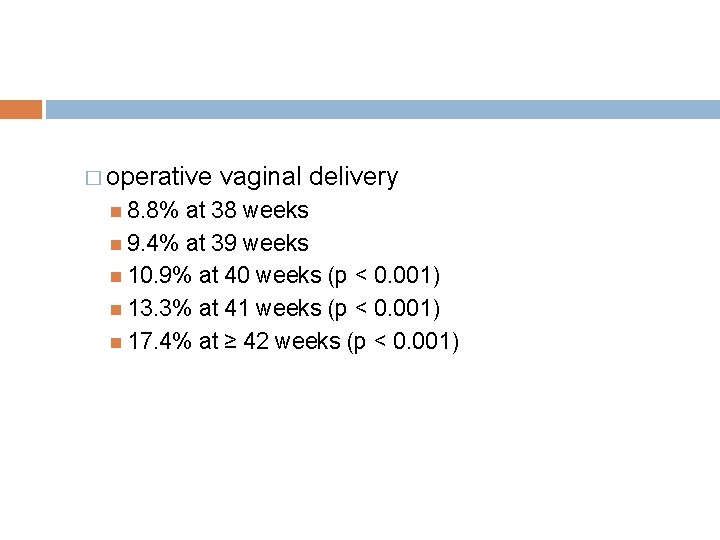 � operative 8. 8% vaginal delivery at 38 weeks 9. 4% at 39 weeks
