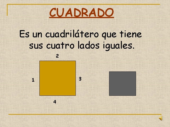 CUADRADO Es un cuadrilátero que tiene sus cuatro lados iguales. 2 3 1 4