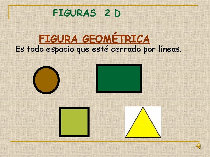 FIGURAS 2 D FIGURA GEOMÉTRICA Es todo espacio que esté cerrado por líneas. 