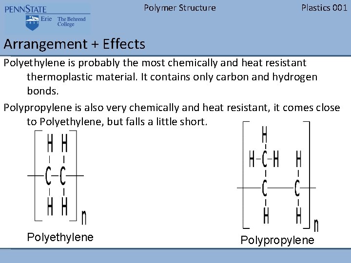 Polymer Structure Plastics 001 Arrangement + Effects Polyethylene is probably the most chemically and