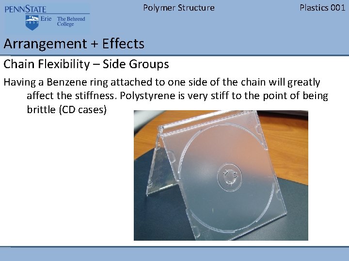 Polymer Structure Plastics 001 Arrangement + Effects Chain Flexibility – Side Groups Having a