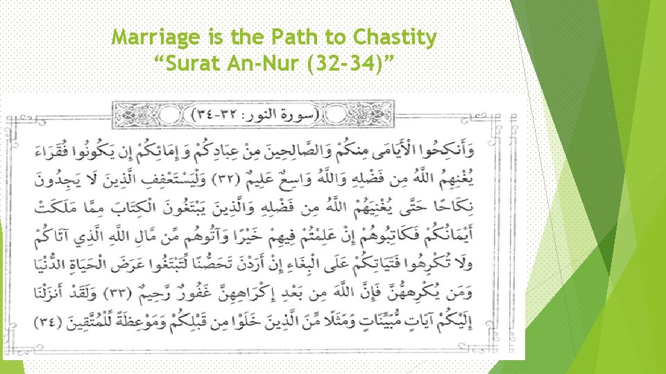 Marriage is the Path to Chastity “Surat An-Nur (32 -34)” 