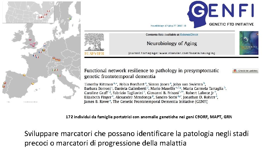 172 individui da famiglie portatrici con anomalie genetiche nei geni C 9 ORF, MAPT,