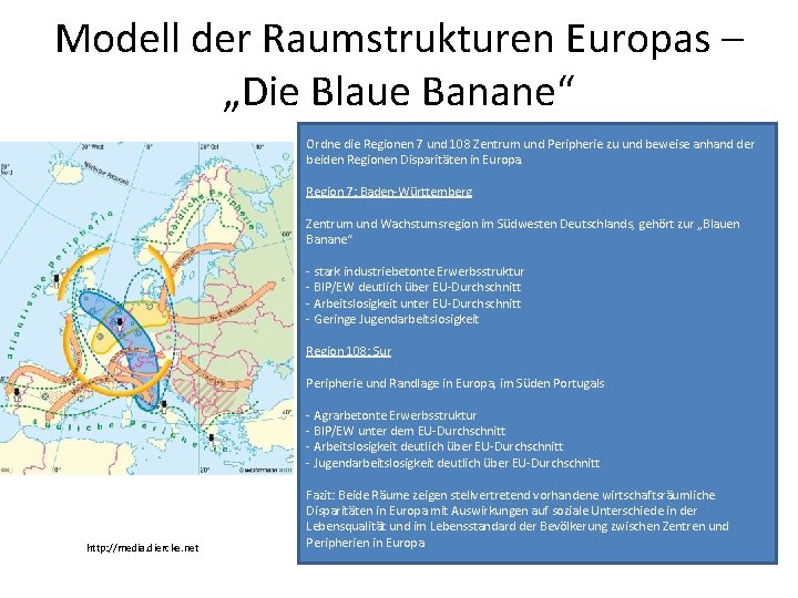 Modell der Raumstrukturen Europas – „Die Blaue Banane“ Ordne die Regionen 7 und 108