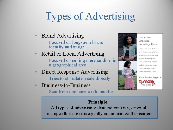 Types of Advertising • Brand Advertising – Focused on long-term brand identity and image