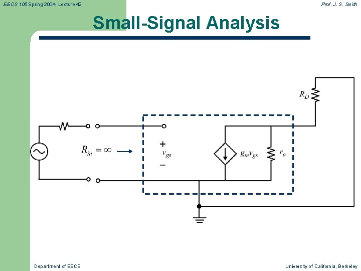 EECS 105 Spring 2004, Lecture 42 Prof. J. S. Smith Small-Signal Analysis Department of