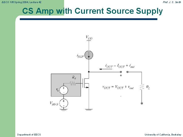 EECS 105 Spring 2004, Lecture 42 Prof. J. S. Smith CS Amp with Current