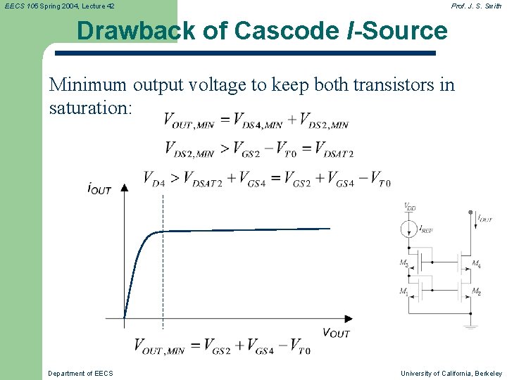 EECS 105 Spring 2004, Lecture 42 Prof. J. S. Smith Drawback of Cascode I-Source