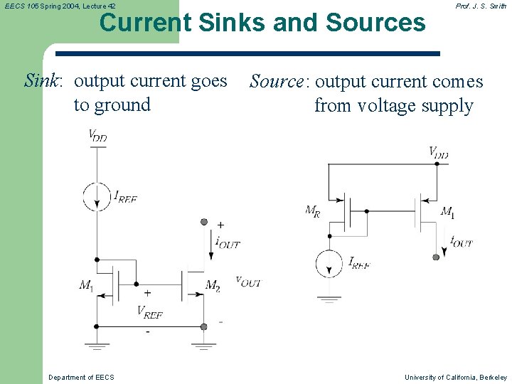 EECS 105 Spring 2004, Lecture 42 Current Sinks and Sources Sink: output current goes