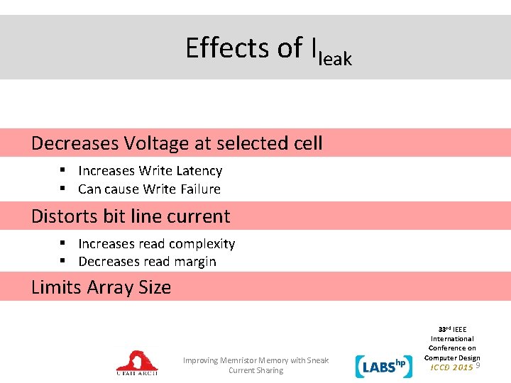 Effects of Ileak Decreases Voltage at selected cell § Increases Write Latency § Can