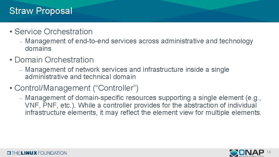 Straw Proposal • Service Orchestration - Management of end-to-end services across administrative and technology