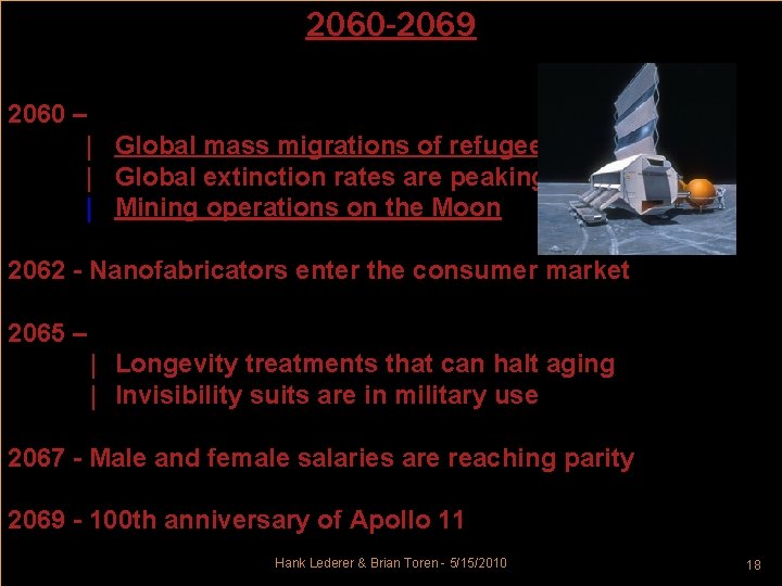 2060 -2069 2060 – | Global mass migrations of refugees | Global extinction rates