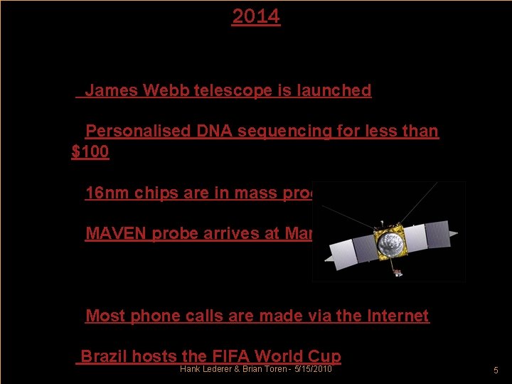 2014 | James Webb telescope is launched | Personalised DNA sequencing for less than