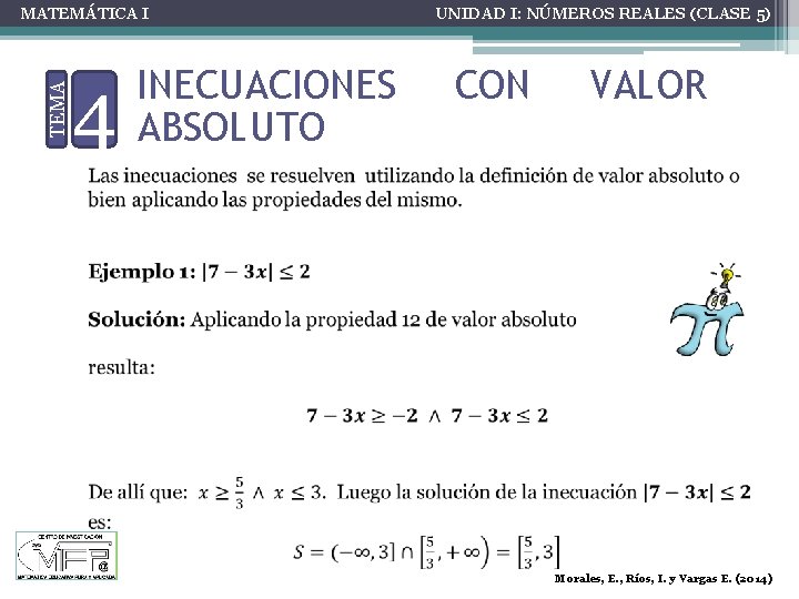 TEMA MATEMÁTICA I 4 INECUACIONES ABSOLUTO UNIDAD I: NÚMEROS REALES (CLASE 5) CON VALOR