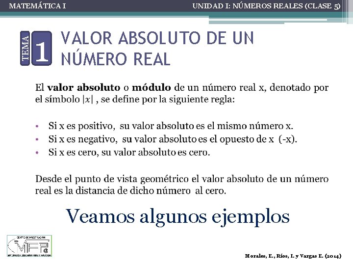 TEMA MATEMÁTICA I VALOR ABSOLUTO DE UN NÚMERO REAL 1 UNIDAD I: NÚMEROS REALES