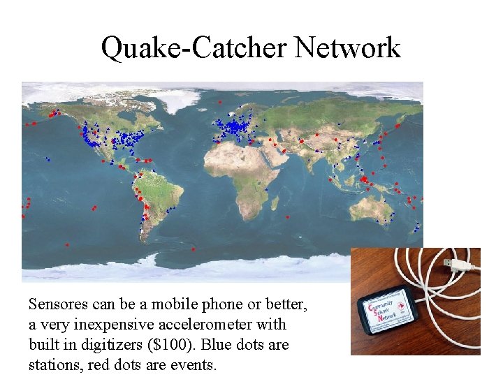 Quake-Catcher Network Sensores can be a mobile phone or better, a very inexpensive accelerometer