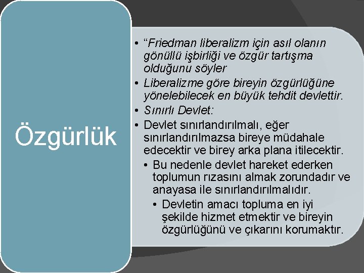 Özgürlük • “Friedman liberalizm için asıl olanın gönüllü işbirliği ve özgür tartışma olduğunu söyler