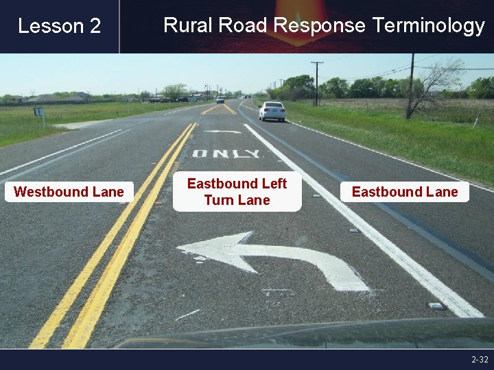 Lesson 2 Westbound Lane Rural Road Response Terminology Eastbound Left Turn Lane Eastbound Lane