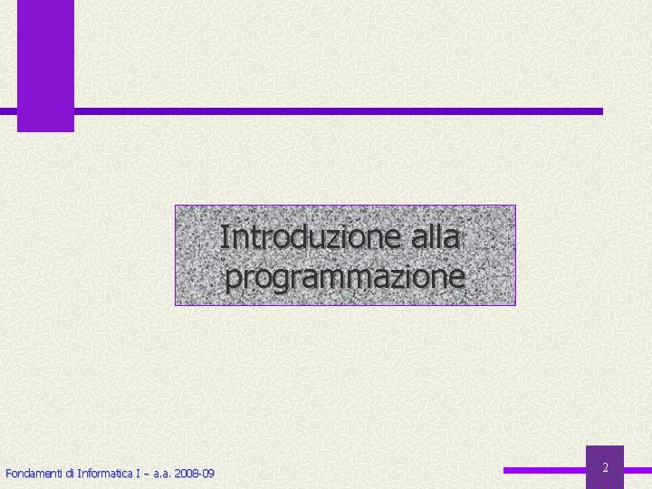 Introduzione alla programmazione Fondamenti di Informatica I a. a. 2008 -09 2 