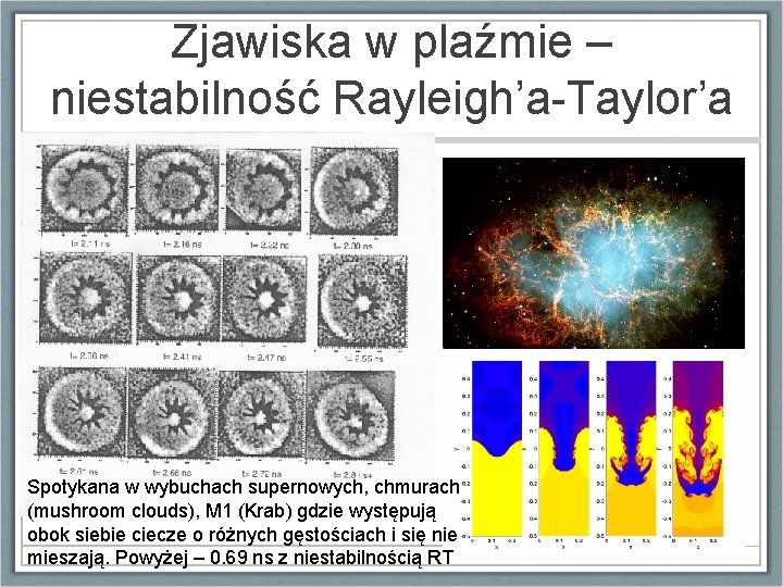 Zjawiska w plaźmie – niestabilność Rayleigh’a-Taylor’a Spotykana w wybuchach supernowych, chmurach (mushroom clouds), M