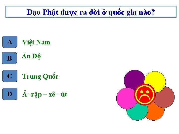 Đạo Phật được ra đời ở quốc gia nào? A Việt Nam B Ấn