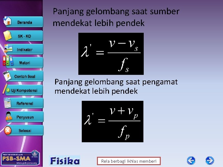 Panjang gelombang saat sumber mendekat lebih pendek Panjang gelombang saat pengamat mendekat lebih pendek