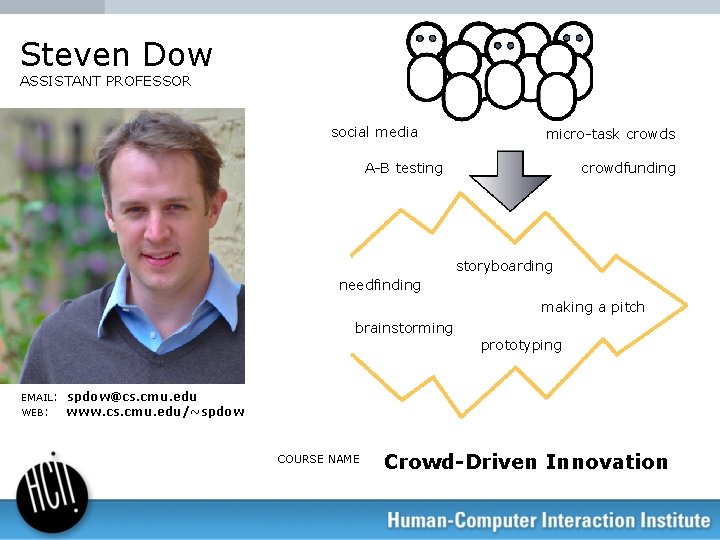 Steven Dow ASSISTANT PROFESSOR social media micro-task crowds A-B testing crowdfunding storyboarding needfinding making