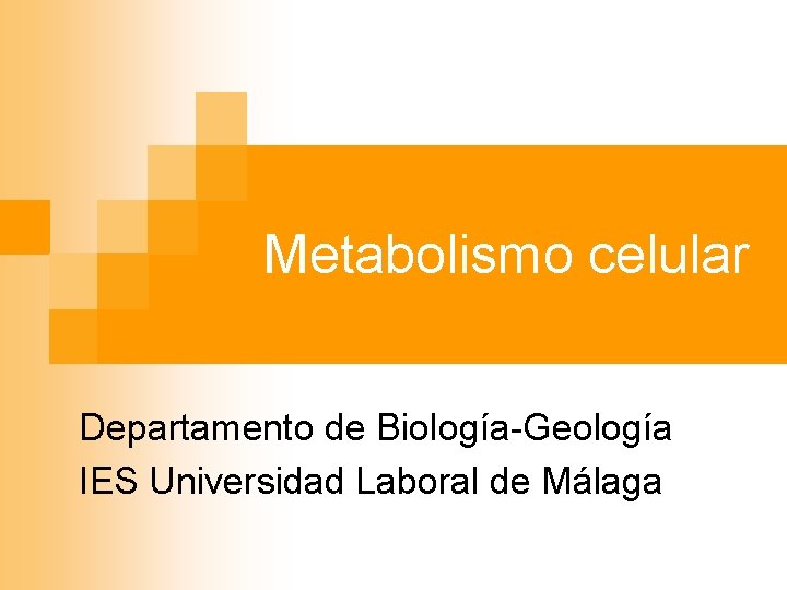 Metabolismo celular Departamento de Biología-Geología IES Universidad Laboral de Málaga 