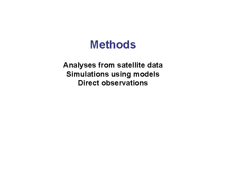 Methods Analyses from satellite data Simulations using models Direct observations 