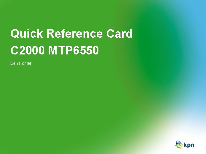 Quick Reference Card C 2000 MTP 6550 Ben Kohler 