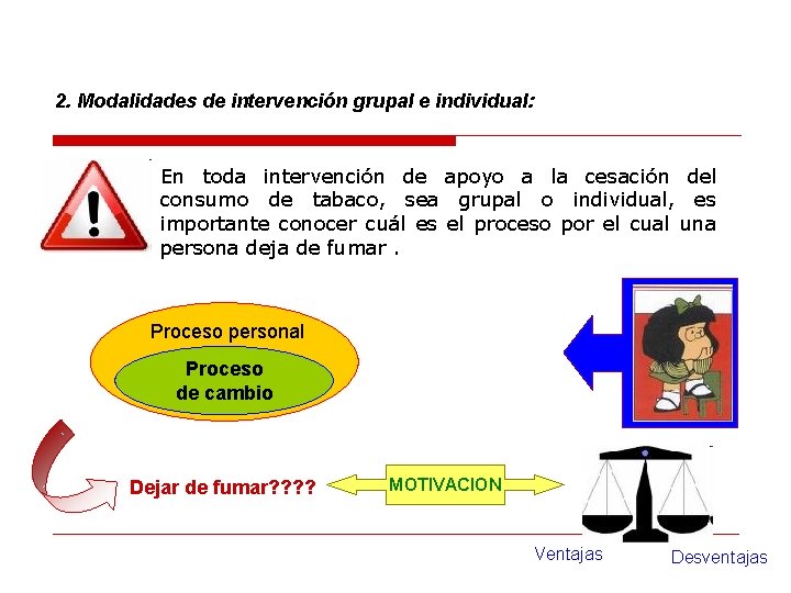 2. Modalidades de intervención grupal e individual: En toda intervención de apoyo a la