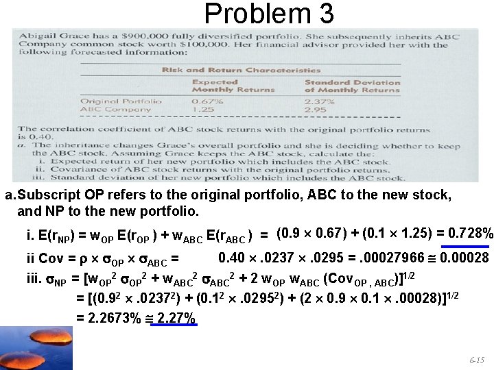 Problem 3 a. Subscript OP refers to the original portfolio, ABC to the new