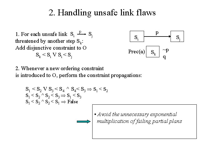 2. Handling unsafe link flaws p Sj 1. For each unsafe link Si threatened