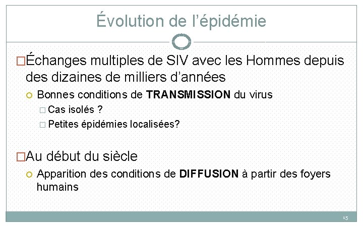 Évolution de l’épidémie �Échanges multiples de SIV avec les Hommes depuis des dizaines de Évolution de l’épidémie �Échanges multiples de SIV avec les Hommes depuis des dizaines de