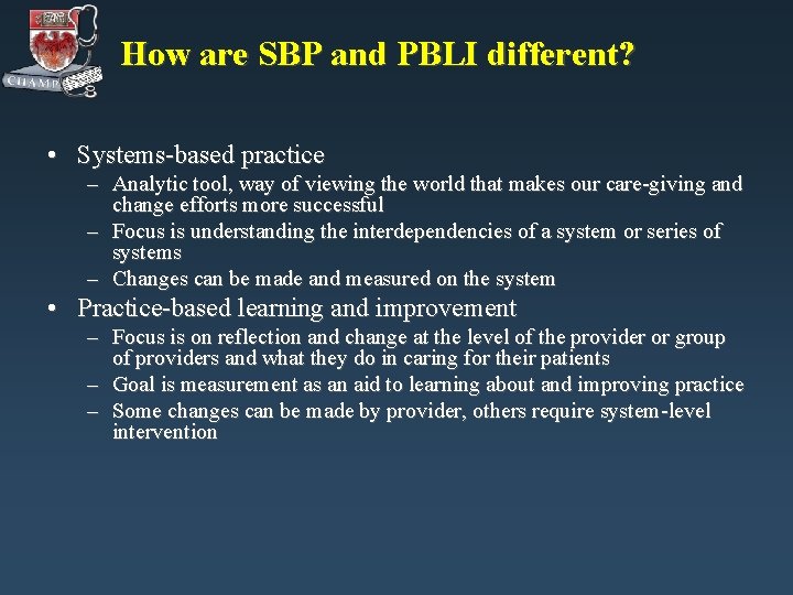 System Based Practice Draw CHAMP Teaching on Todays Wards Session 3 Systems