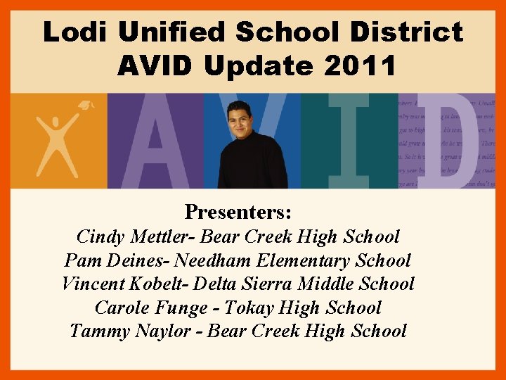 Lodi Unified School District AVID Update 2011 Presenters: Cindy Mettler- Bear Creek High School