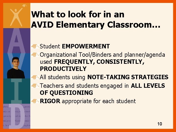 What to look for in an AVID Elementary Classroom… Student EMPOWERMENT Organizational Tool/Binders and