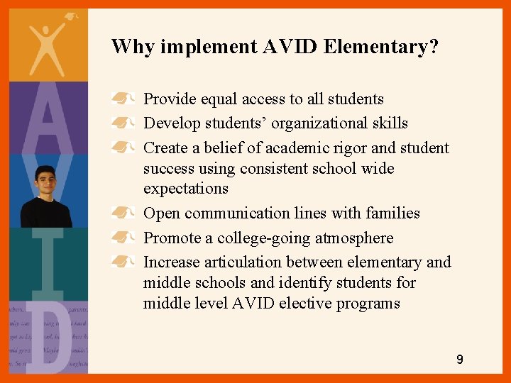 Why implement AVID Elementary? Provide equal access to all students Develop students’ organizational skills