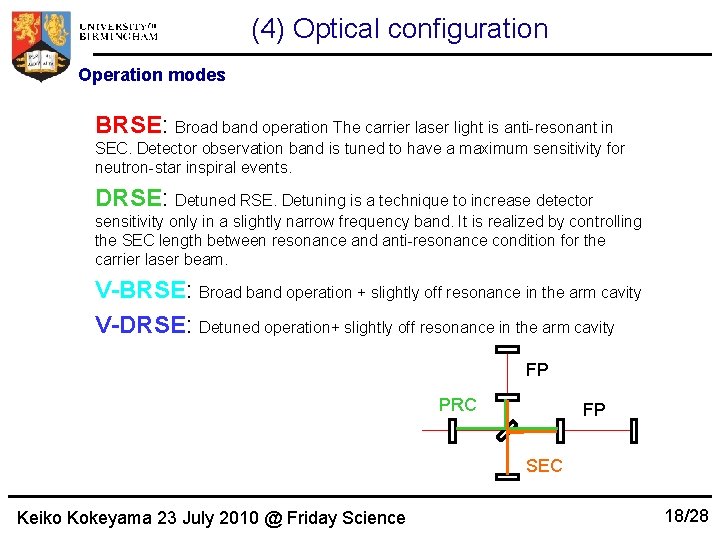 (4) Optical configuration Operation modes BRSE: Broad band operation The carrier laser light is