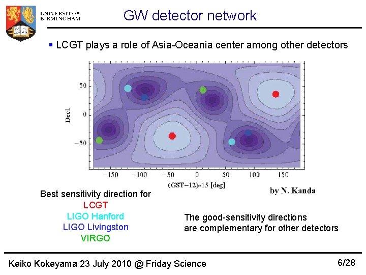 GW detector network LCGT plays a role of Asia-Oceania center among other detectors Best