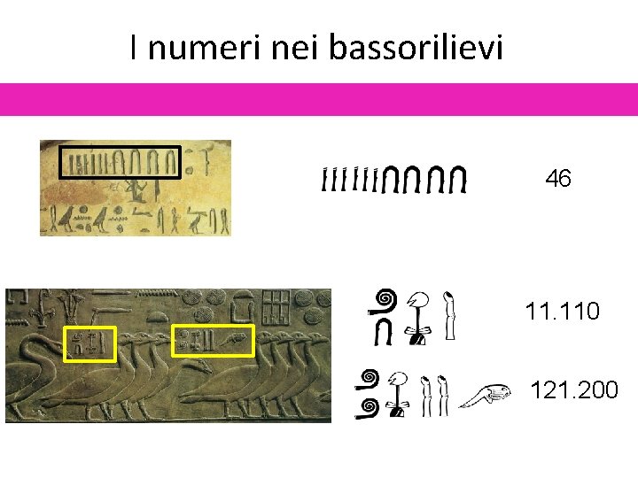 I numeri nei bassorilievi 46 11. 110 121. 200 